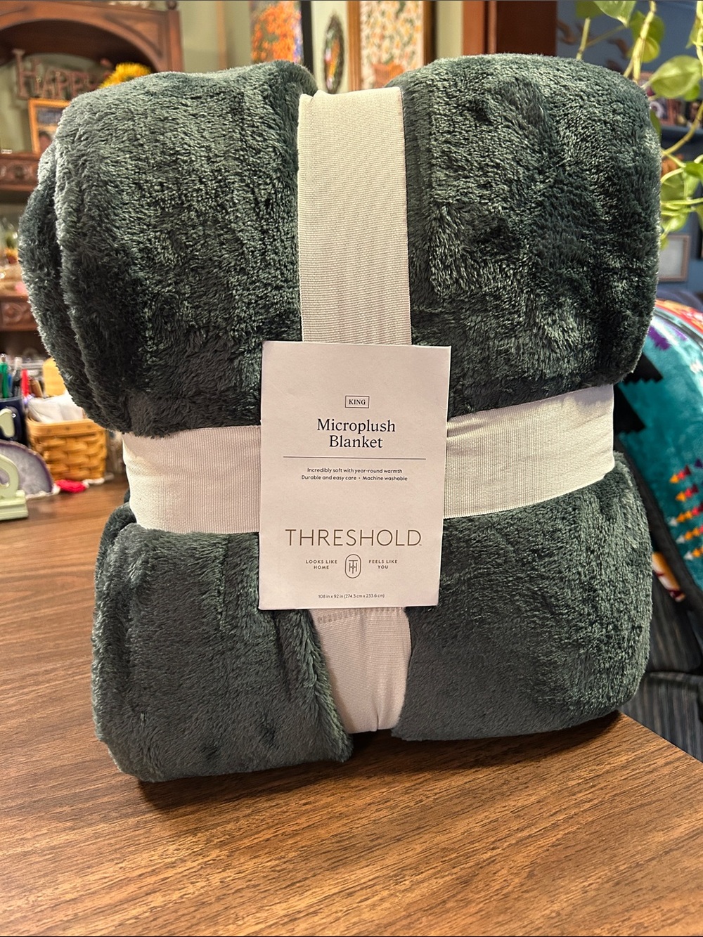 Threshold Microplush Blanket - Deep Green